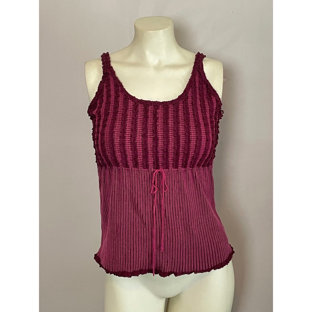 Bandolino Y2K Silk Blend Pleated Cami Top Plum Burgundy Lettuce Trim Large - Picture 2 of 7